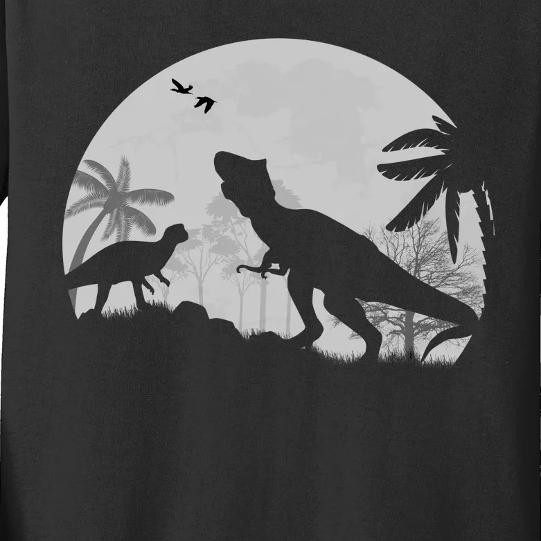 T-Rex In The Moon Kids Long Sleeve Shirt