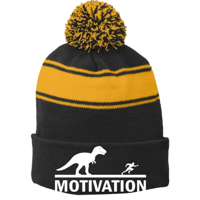 T-Rex Motivation Stripe Pom Pom Beanie