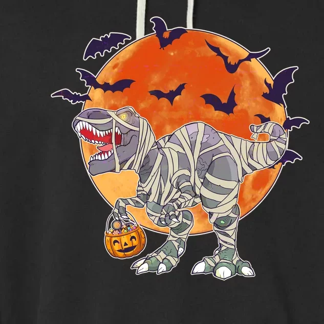 T-Rex Mummy Attack Spooky Halloween Garment-Dyed Fleece Hoodie