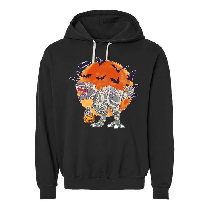 T-Rex Mummy Attack Spooky Halloween Garment-Dyed Fleece Hoodie