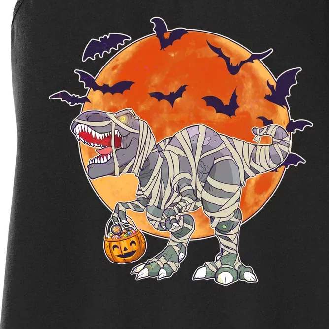 T-Rex Mummy Attack Spooky Halloween Women's Racerback Tank