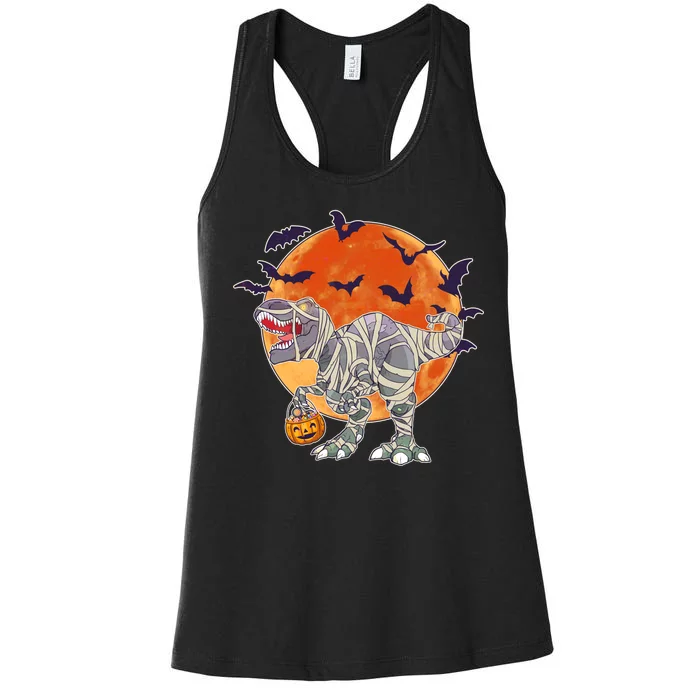 T-Rex Mummy Attack Spooky Halloween Women's Racerback Tank