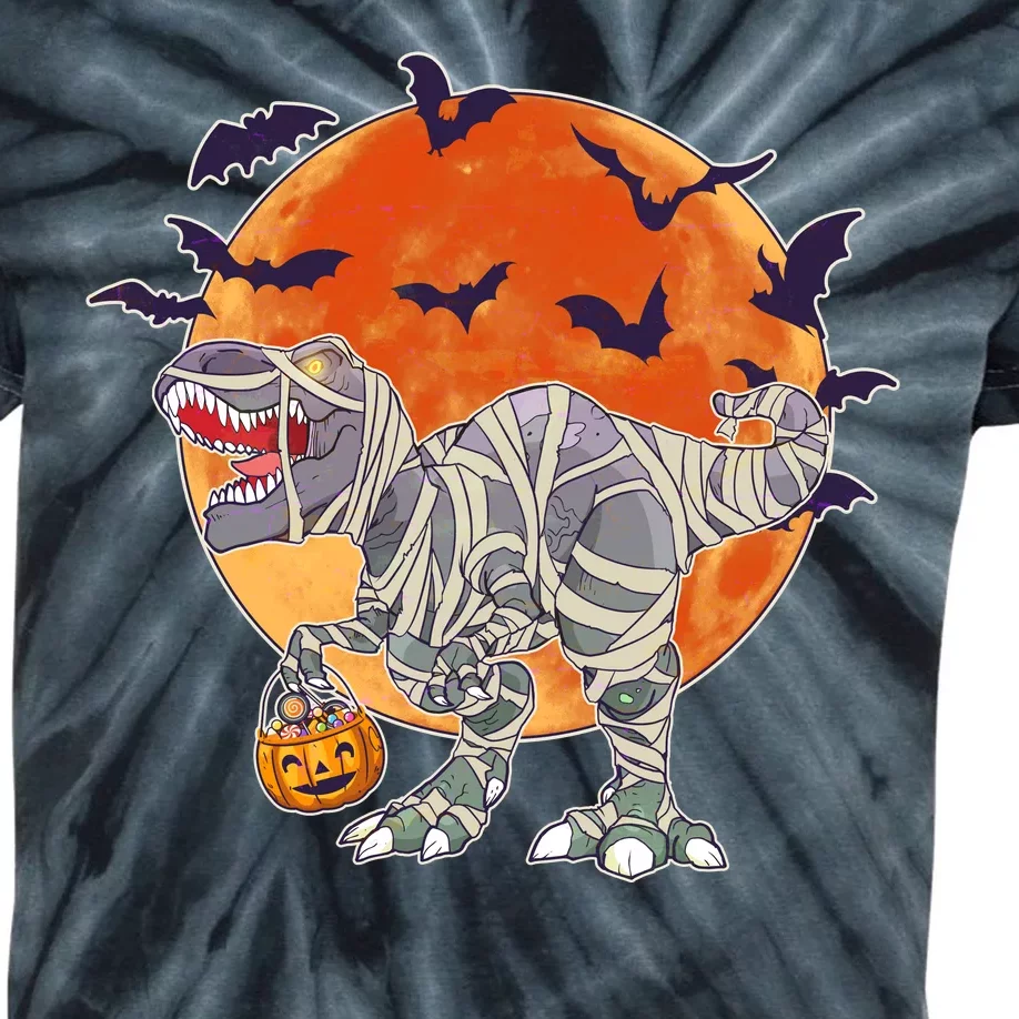 T-Rex Mummy Attack Spooky Halloween Kids Tie-Dye T-Shirt