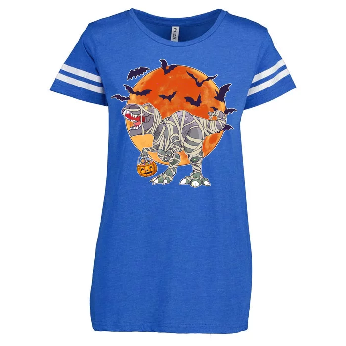 T-Rex Mummy Attack Spooky Halloween Enza Ladies Jersey Football T-Shirt