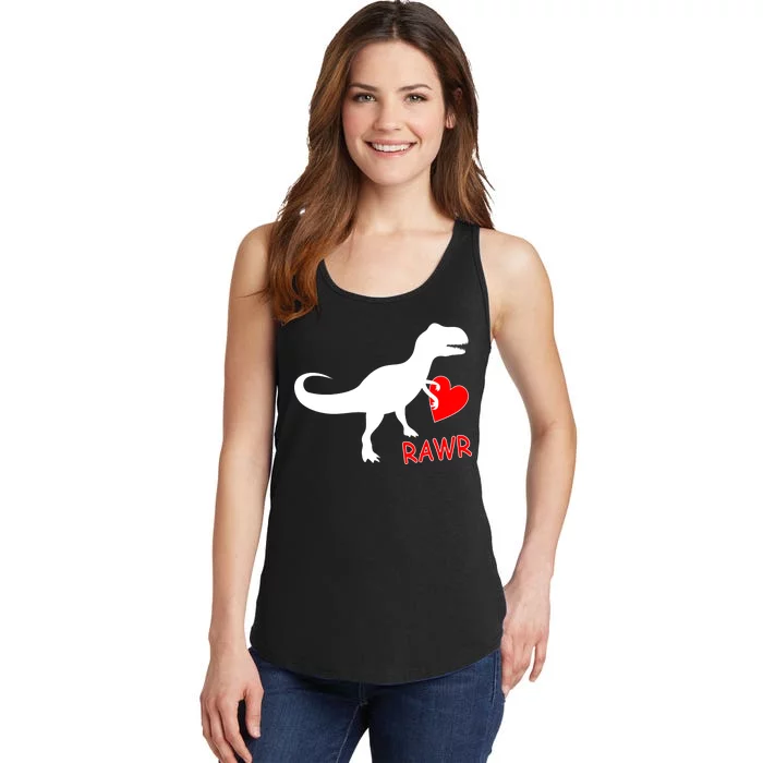 T-Rex Rawr Heart Dinosaur Valentine's Day Ladies Essential Tank