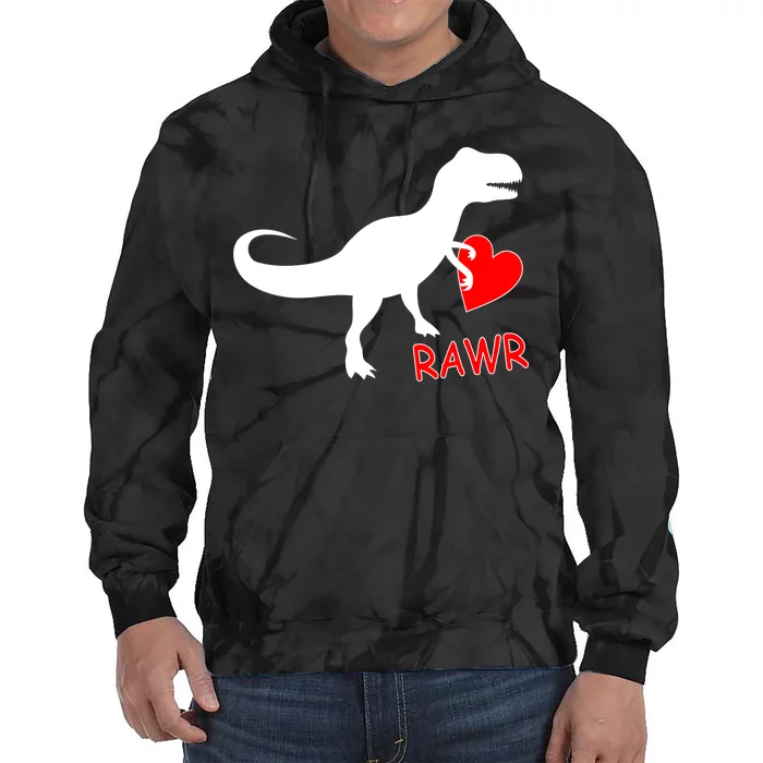 T-Rex Rawr Heart Dinosaur Valentine's Day Tie Dye Hoodie