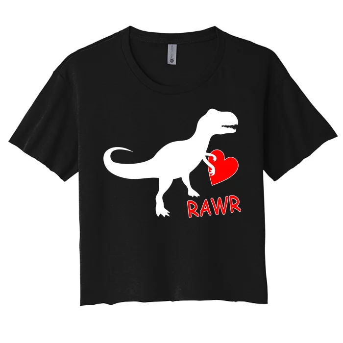 T-Rex Rawr Heart Dinosaur Valentine's Day Women's Crop Top Tee