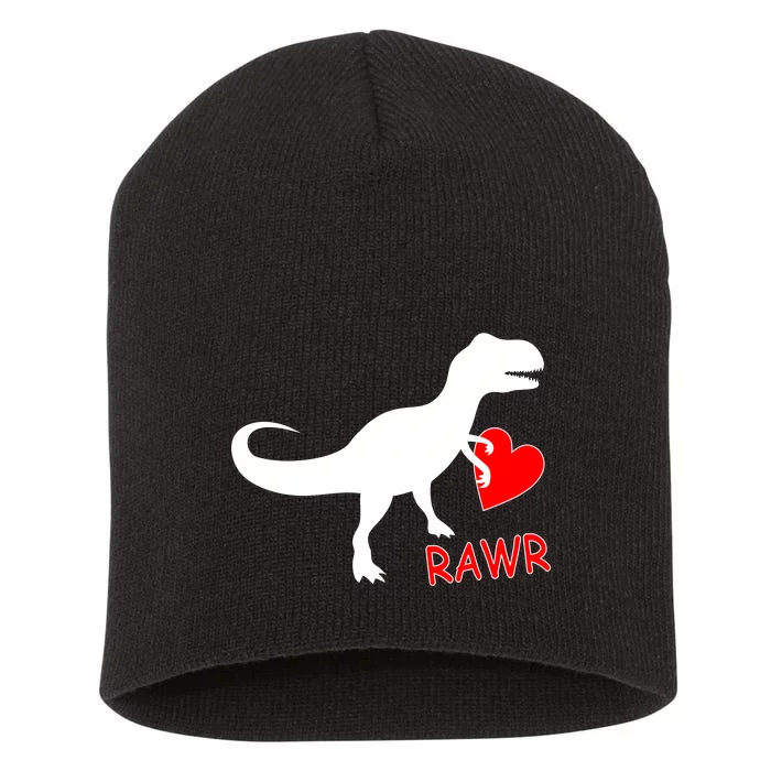 T-Rex Rawr Heart Dinosaur Valentine's Day Short Acrylic Beanie