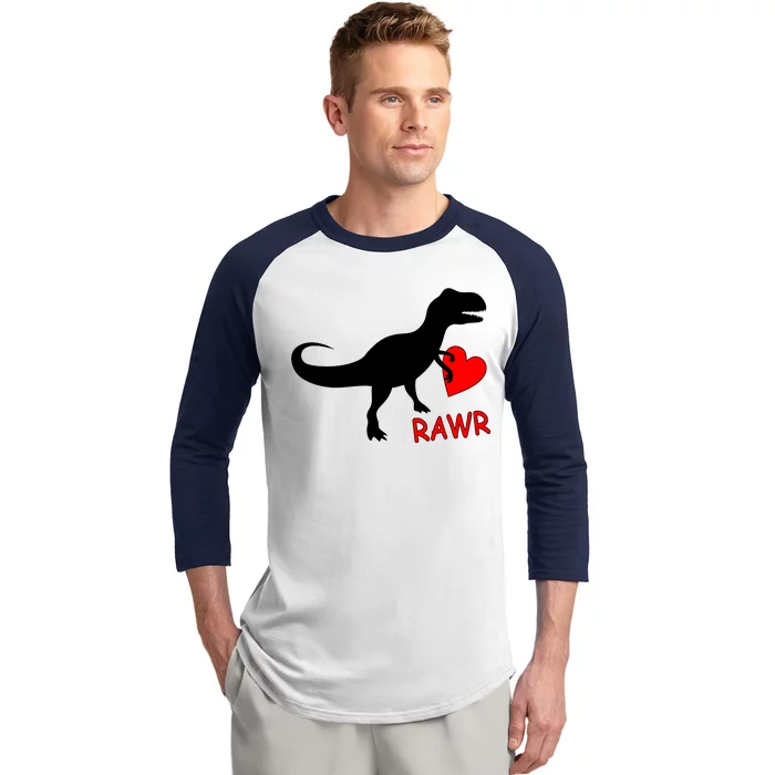 T-Rex Rawr Heart Dinosaur Valentine's Day Baseball Sleeve Shirt