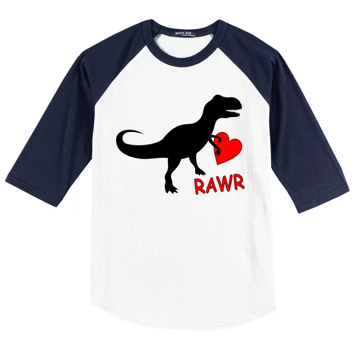 T-Rex Rawr Heart Dinosaur Valentine's Day Baseball Sleeve Shirt