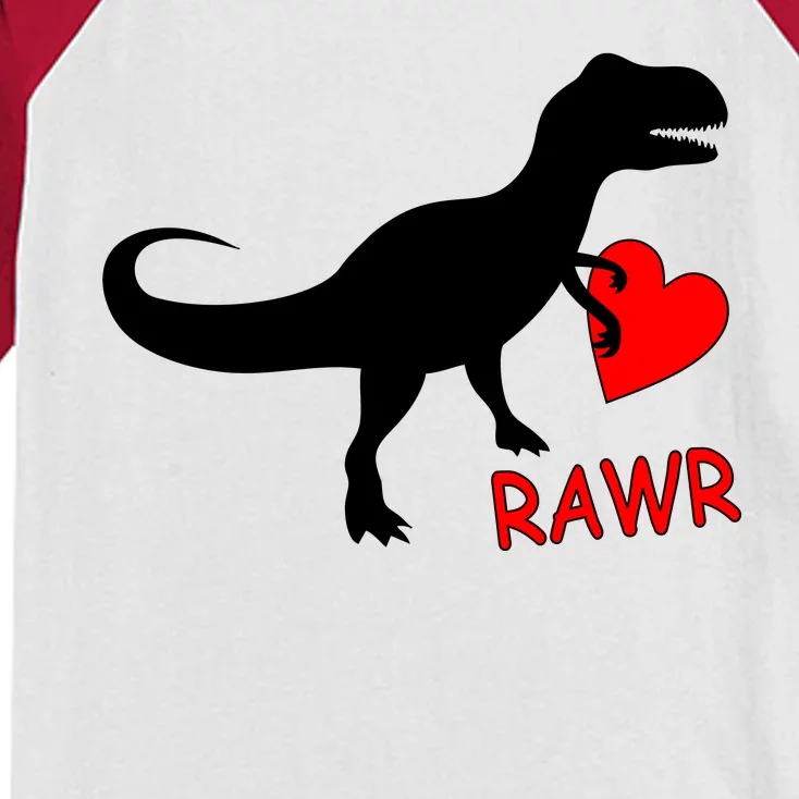 T-Rex Rawr Heart Dinosaur Valentine's Day Kids Colorblock Raglan Jersey