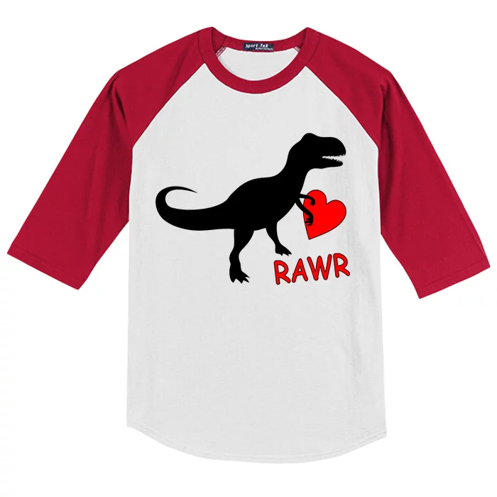 T-Rex Rawr Heart Dinosaur Valentine's Day Kids Colorblock Raglan Jersey