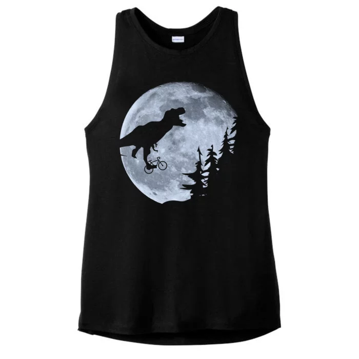 T-Rex Riding To The Moon Ladies Tri-Blend Wicking Tank