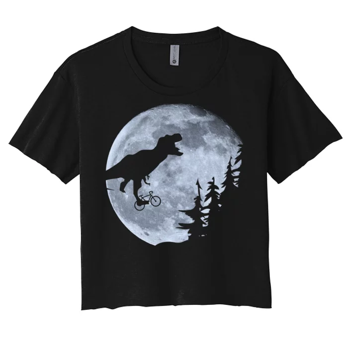 T-Rex Riding To The Moon Women's Crop Top Tee