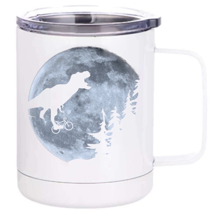 T-Rex Riding To The Moon Front & Back 12oz Stainless Steel Tumbler Cup