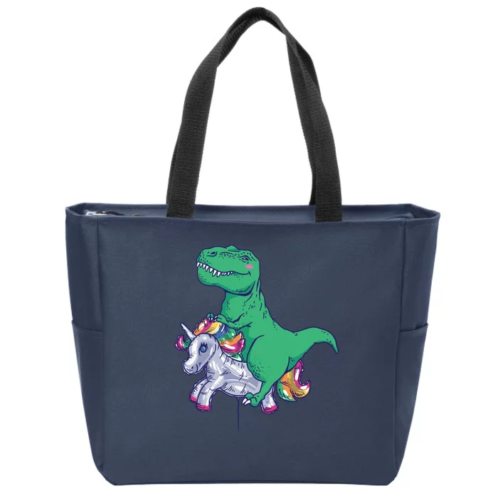 T-Rex Riding Unicorn Zip Tote Bag