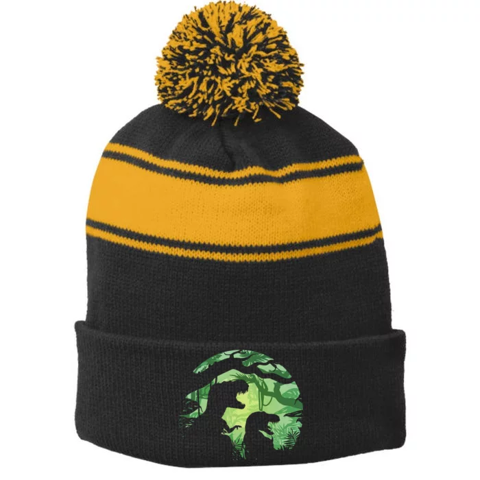 T-Rex Silhouette Stripe Pom Pom Beanie