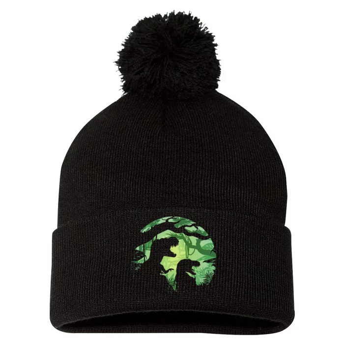 T-Rex Silhouette Pom Pom 12in Knit Beanie