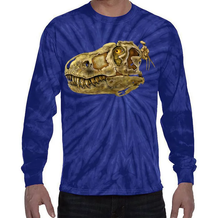 T-Rex Skull Skeleton Head Tie-Dye Long Sleeve Shirt