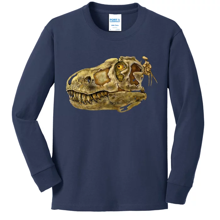 T-Rex Skull Skeleton Head Kids Long Sleeve Shirt