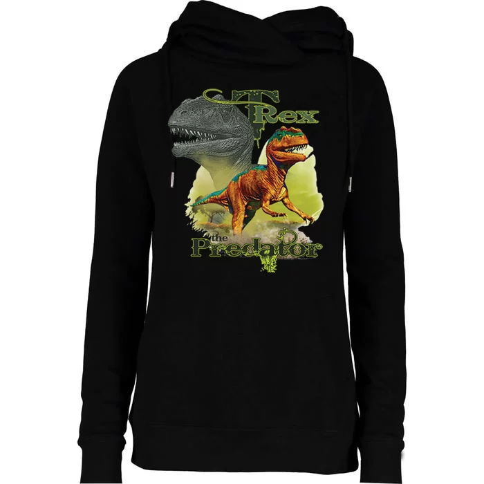 T-Rex The Predator 3D Puff Embossed Womens Funnel Neck Pullover Hood