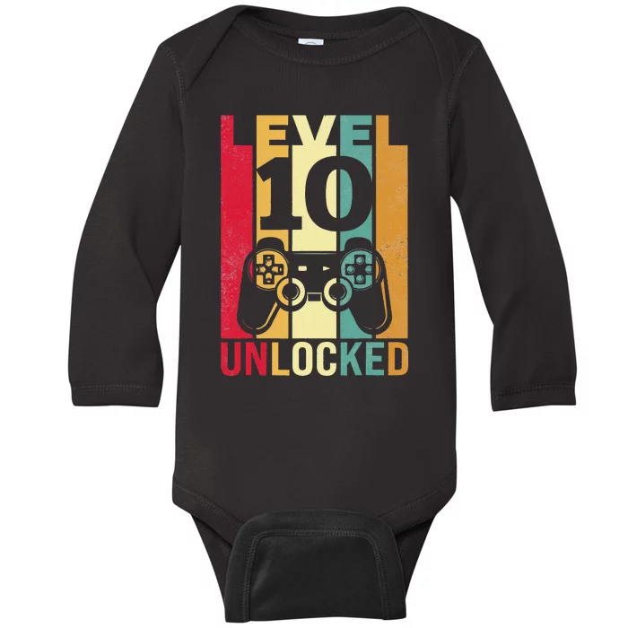 Ten 10yr 10 Birthday Son Funny Gamer 10th Years Old Baby Long Sleeve Bodysuit