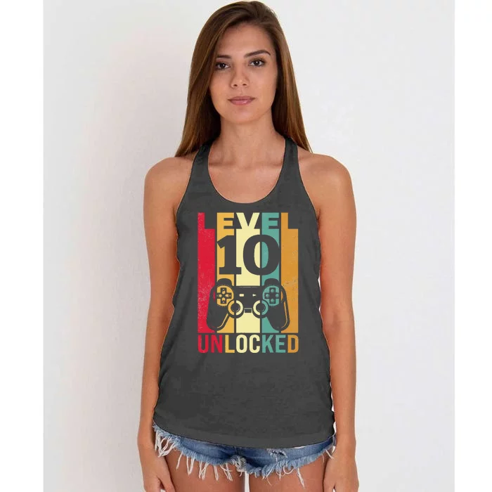 Ten 10yr 10 Birthday Son Funny Gamer 10th Years Old Women's Knotted Racerback Tank