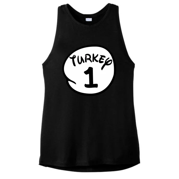 Turkey 1 2 3 Funny Thanksgiving Matching Ladies Tri-Blend Wicking Tank