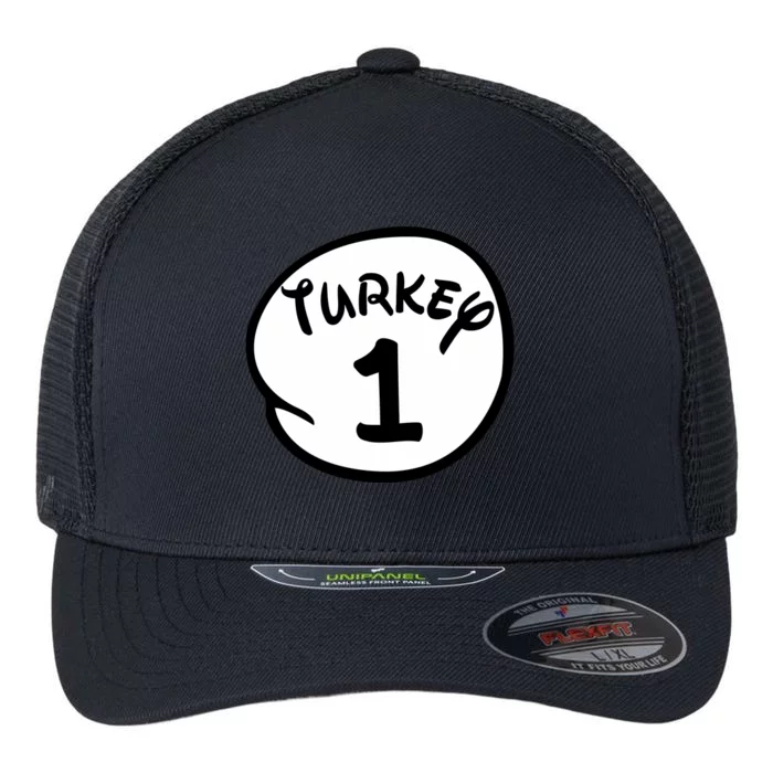 Turkey 1 2 3 Funny Thanksgiving Matching Flexfit Unipanel Trucker Cap