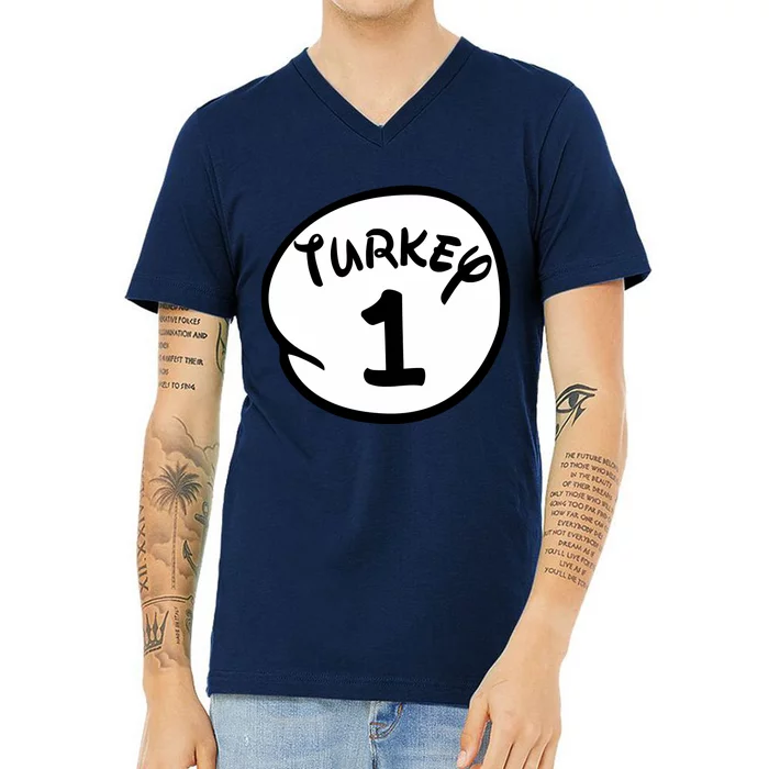 Turkey 1 2 3 Funny Thanksgiving Matching V-Neck T-Shirt