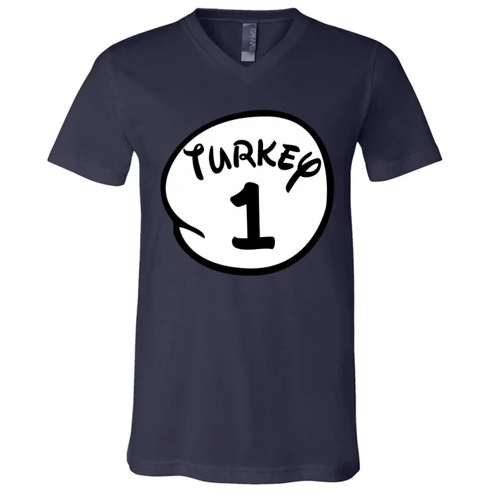 Turkey 1 2 3 Funny Thanksgiving Matching V-Neck T-Shirt