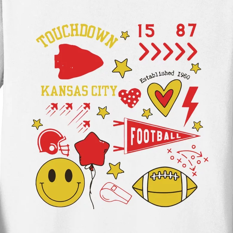 Touchdown 15 87 Kansas City Chief Football Est 1960 Kids Long Sleeve Shirt