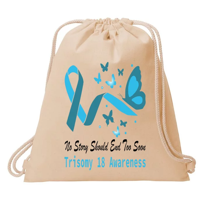 Trisomy 18 Awareness Butterfly Support Light Blue Ribbon Drawstring Bag