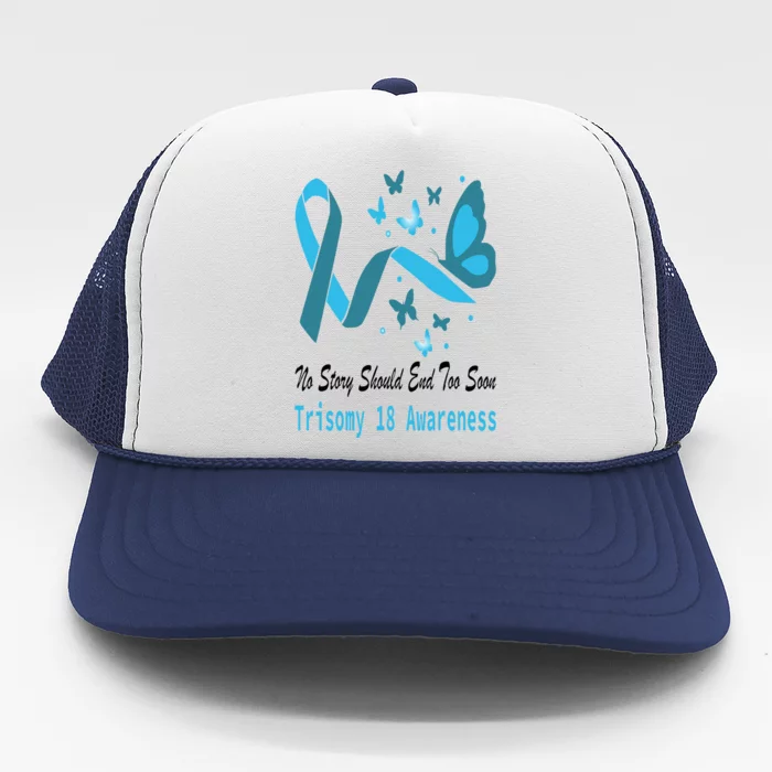 Trisomy 18 Awareness Butterfly Support Light Blue Ribbon Trucker Hat