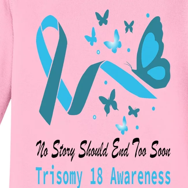 Trisomy 18 Awareness Butterfly Support Light Blue Ribbon Baby Long Sleeve Bodysuit