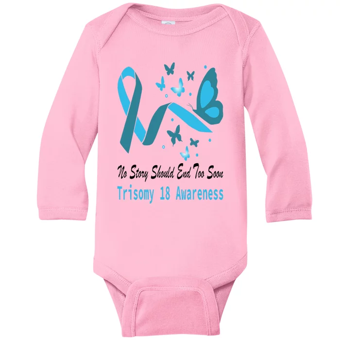 Trisomy 18 Awareness Butterfly Support Light Blue Ribbon Baby Long Sleeve Bodysuit