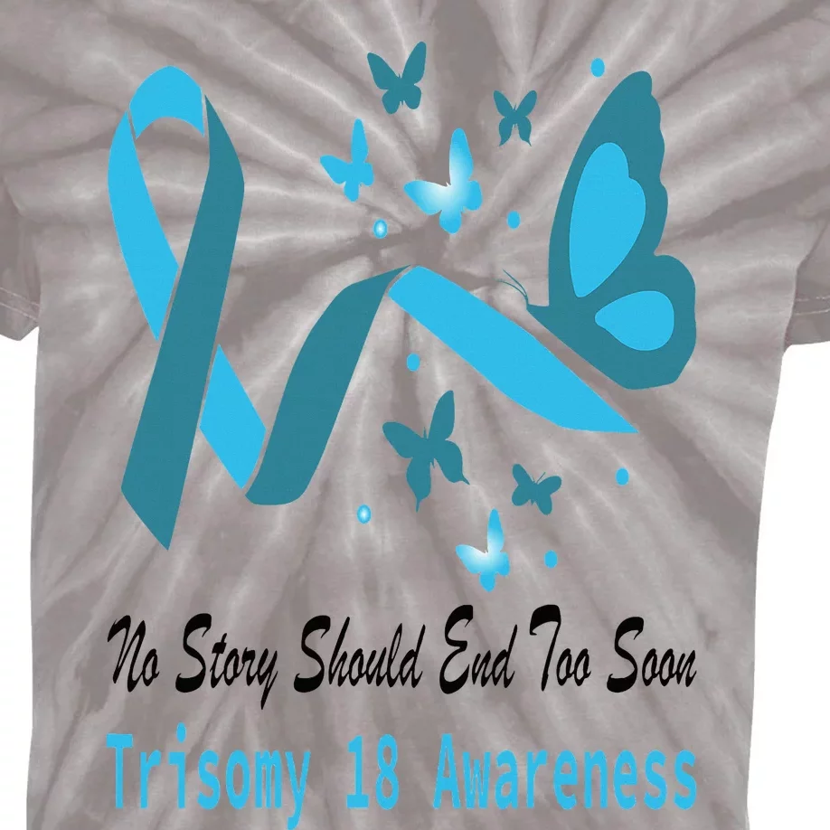 Trisomy 18 Awareness Butterfly Support Light Blue Ribbon Kids Tie-Dye T-Shirt