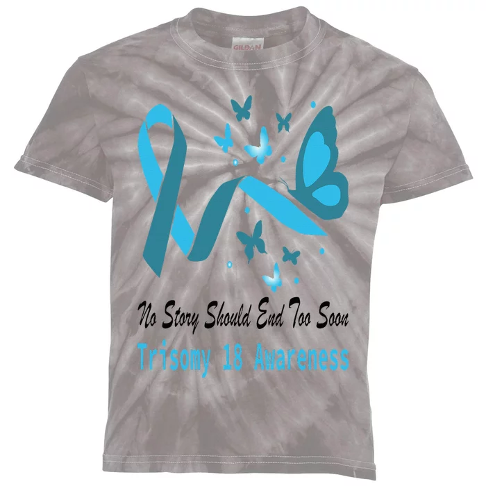 Trisomy 18 Awareness Butterfly Support Light Blue Ribbon Kids Tie-Dye T-Shirt