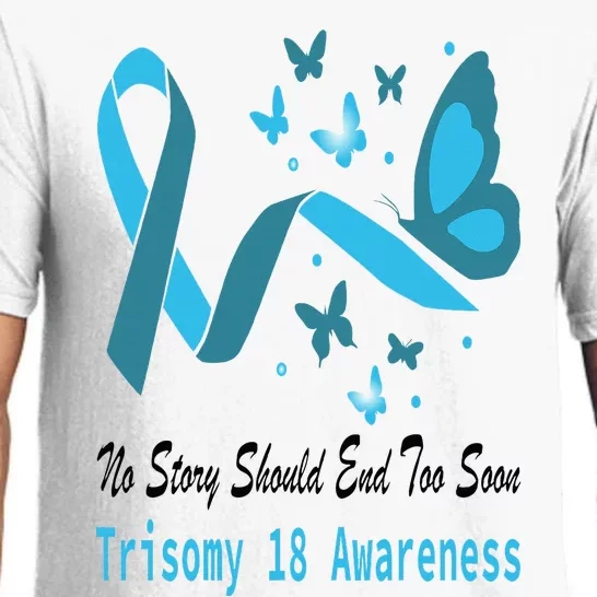 Trisomy 18 Awareness Butterfly Support Light Blue Ribbon Pajama Set