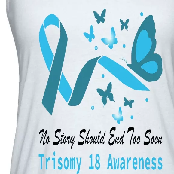 Trisomy 18 Awareness Butterfly Support Light Blue Ribbon Ladies Essential Flowy Tank