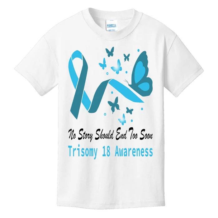 Trisomy 18 Awareness Butterfly Support Light Blue Ribbon Kids T-Shirt