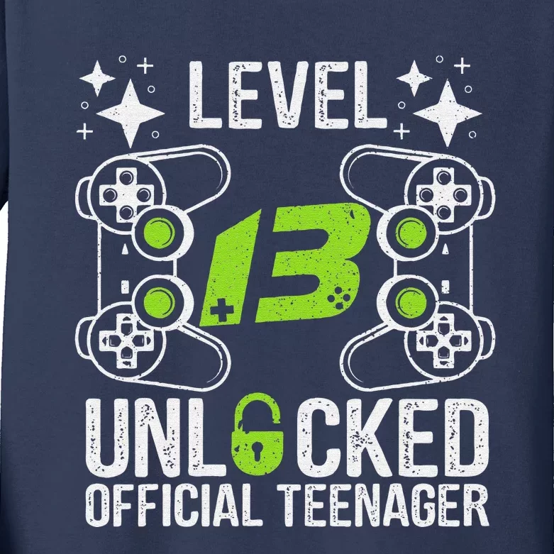 Teenager 13th Birthday Gift Level 13 Unlocked Kids Long Sleeve Shirt