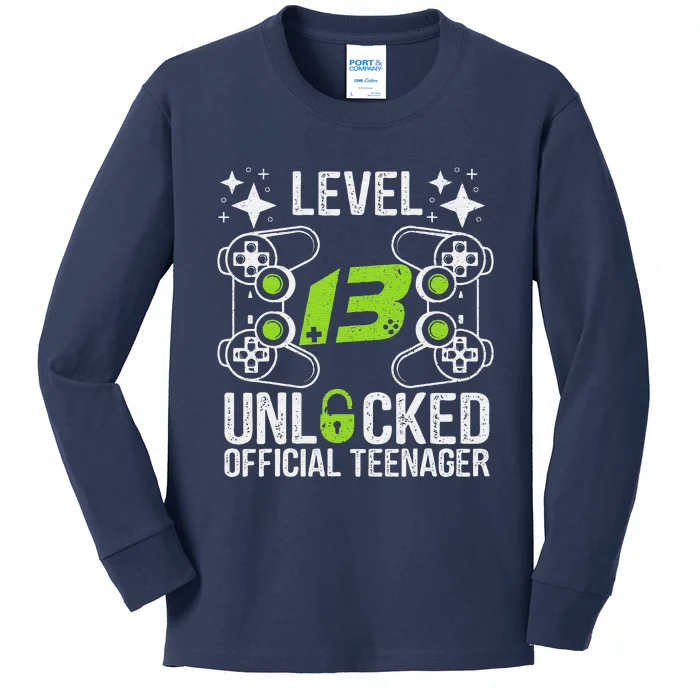 Teenager 13th Birthday Gift Level 13 Unlocked Kids Long Sleeve Shirt