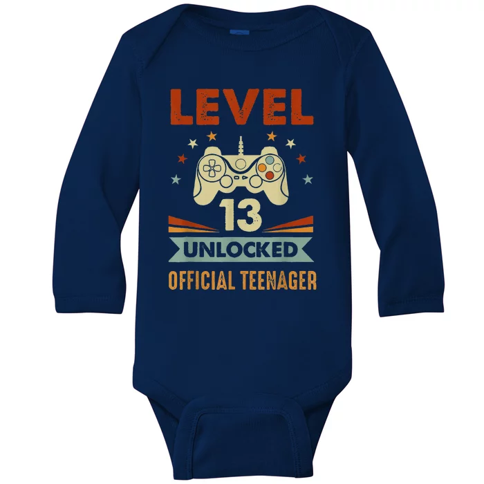 Teenager 13th Birthday Level 13 Unlocked Baby Long Sleeve Bodysuit