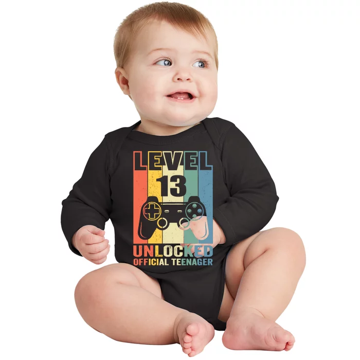 Teenager 13th Birthday Gift Level 13 Unlocked Baby Long Sleeve Bodysuit