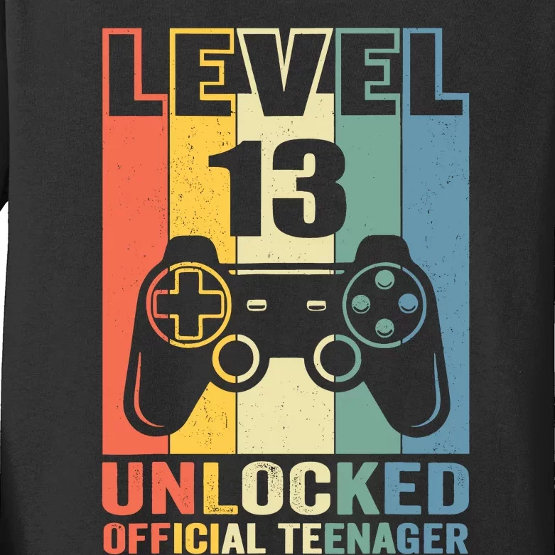 Teenager 13th Birthday Gift Level 13 Unlocked Kids Long Sleeve Shirt