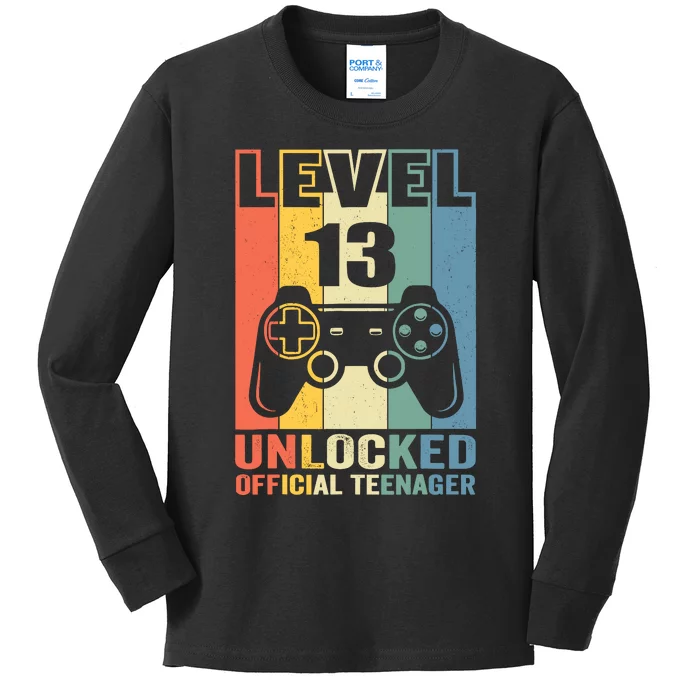 Teenager 13th Birthday Gift Level 13 Unlocked Kids Long Sleeve Shirt