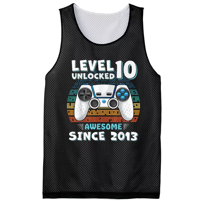 Ten 10yr BDay Son Boy Funny Gamer 10th 10 Year Old Birthday Mesh Reversible Basketball Jersey Tank