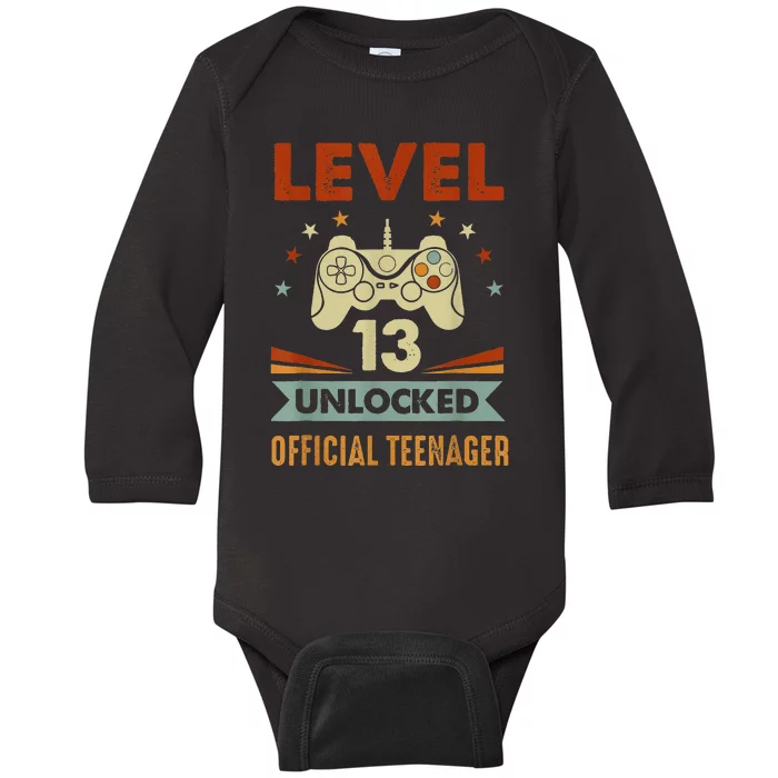 Teenager 13th Birthday Level 13 Unlocked Baby Long Sleeve Bodysuit