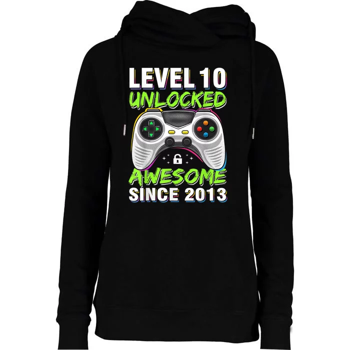 Ten 10yr BDay Son Boy Funny Gamer 10th 10 Year Old Birthday Womens Funnel Neck Pullover Hood